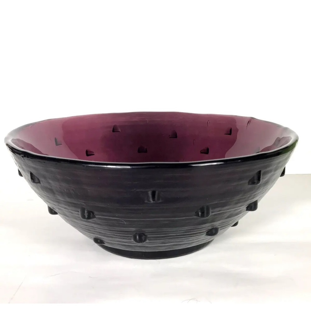 Vintage Blenko Glass Bowl Amethyst Purple Studded Brutalist